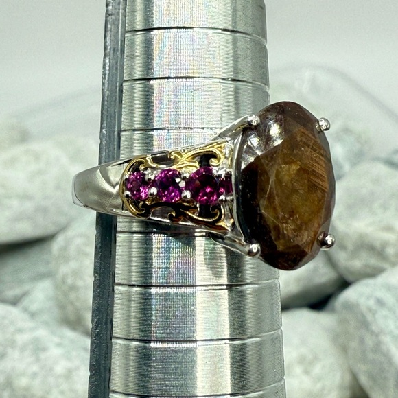 NWT Zawadi Chocolate Sapphire & Orissa Rhodolite Garnet Ring 9.00ct Two-Tone - Picture 12 of 16